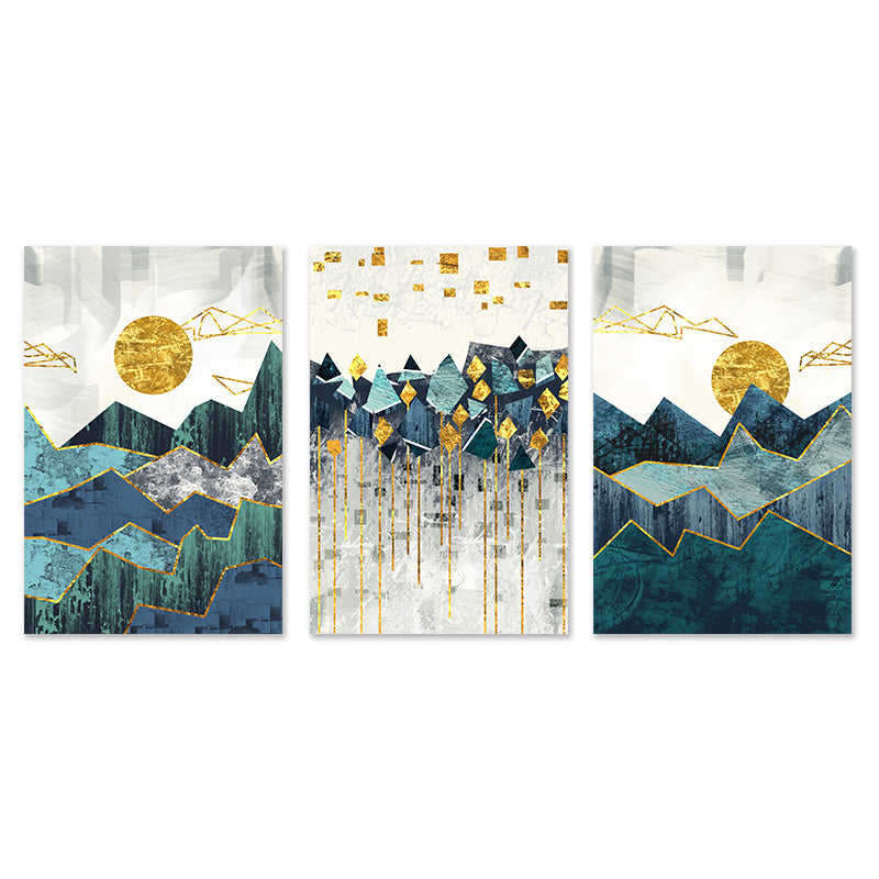 Tableau sur toile représentant un paysage de montagne géométrique abstrait nordique