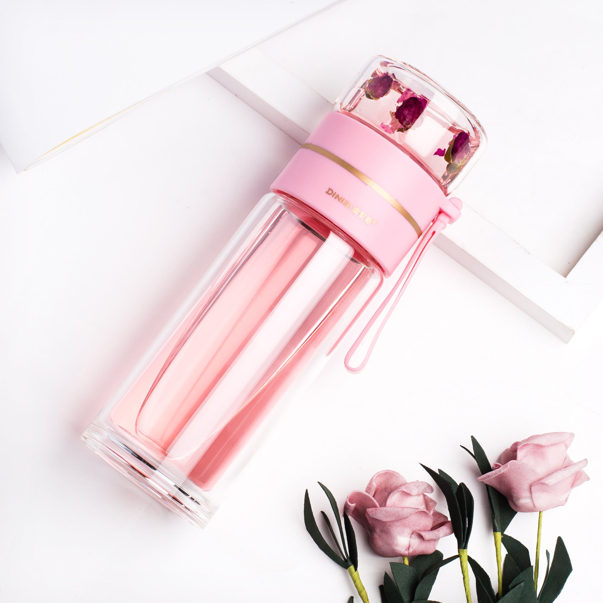 Bouteille d'eau en verre avec infuseur à thé intégré, filtre pour séparer le thé, bouteille en verre à double paroi étanche.