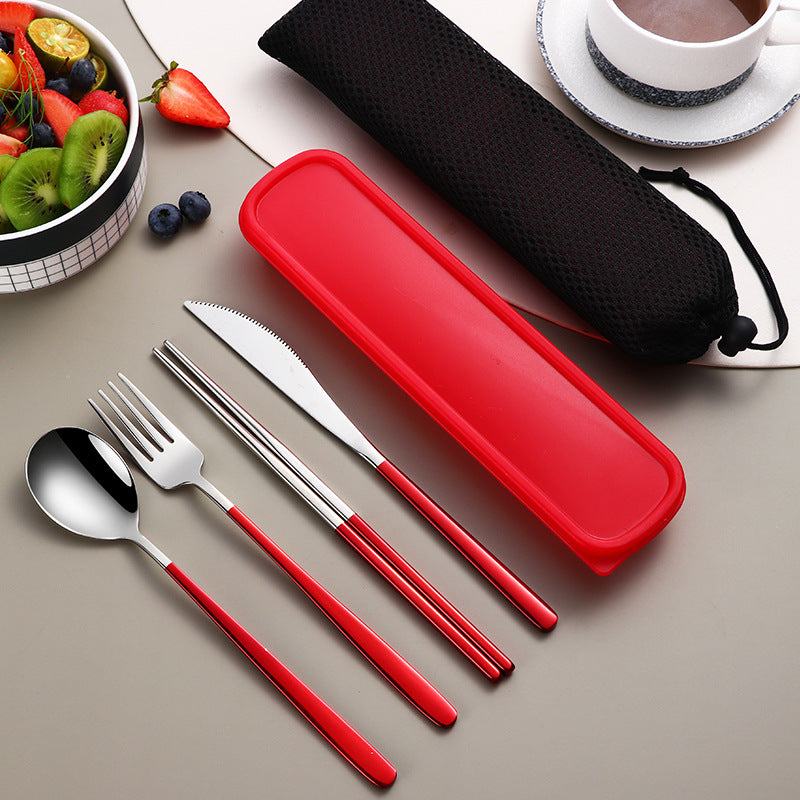 Ensemble de vaisselle 304 pièces, couverts, accessoires de cuisine, ensemble de voyage et de camping, couteau, fourchette, cuillère dorés, couverts portables avec étui
