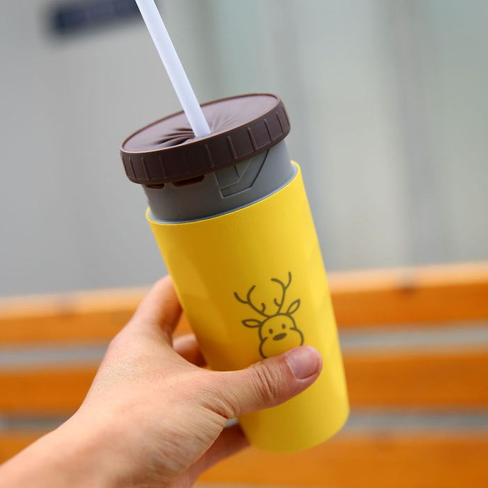 Gobelet isotherme portable sans couvercle à double paroi avec paille, idéal pour les voyages, les enfants et les adultes.