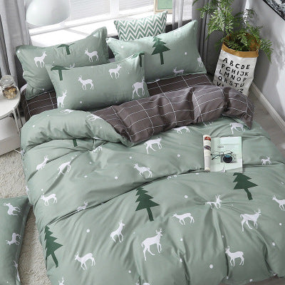 Parure de lit quatre pièces, drap-housse, housse de couette, coton aloe vera, textile de maison
