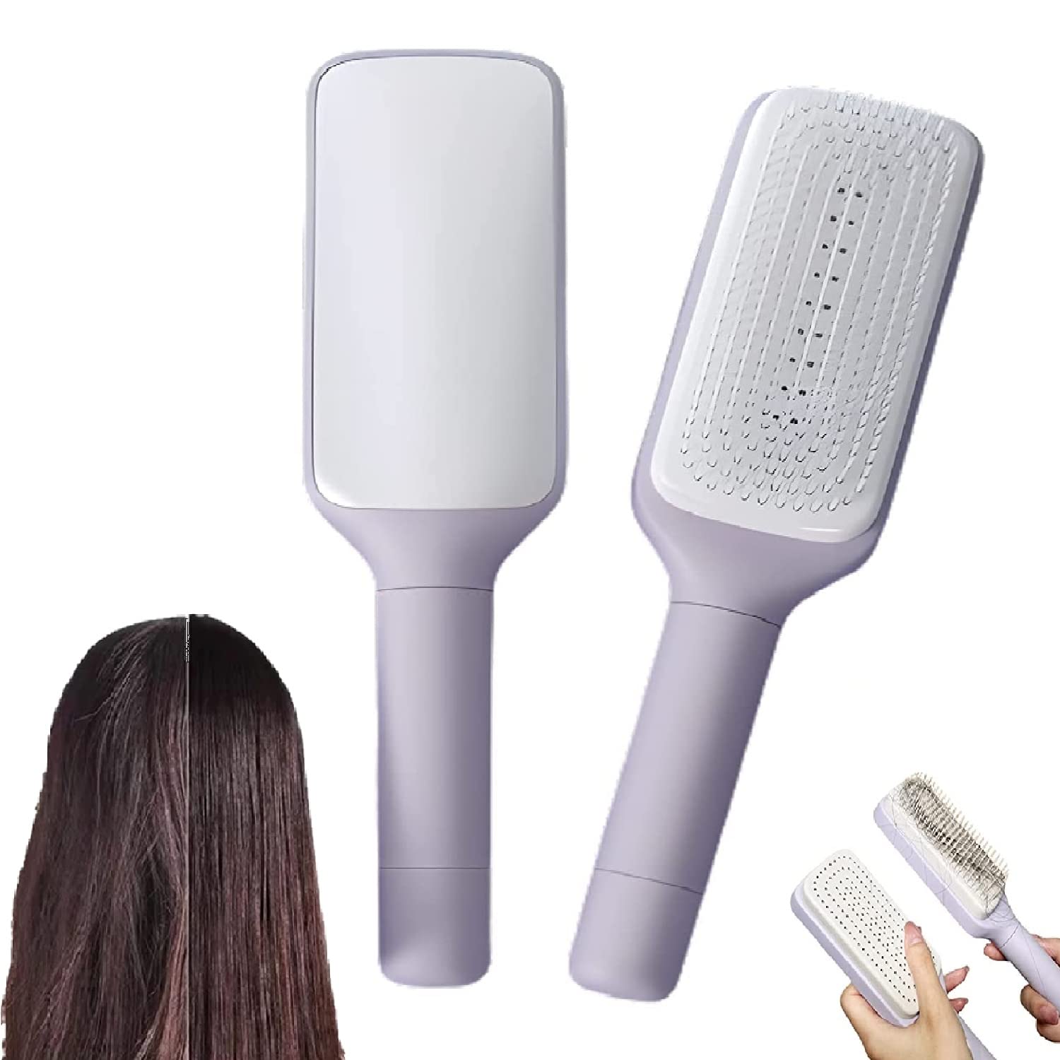 Brosse à cheveux autonettoyante 4 en 1 - Nouveau peigne de massage antistatique autonettoyant et modulable - Brosse à cheveux autonettoyante rotative et relevante