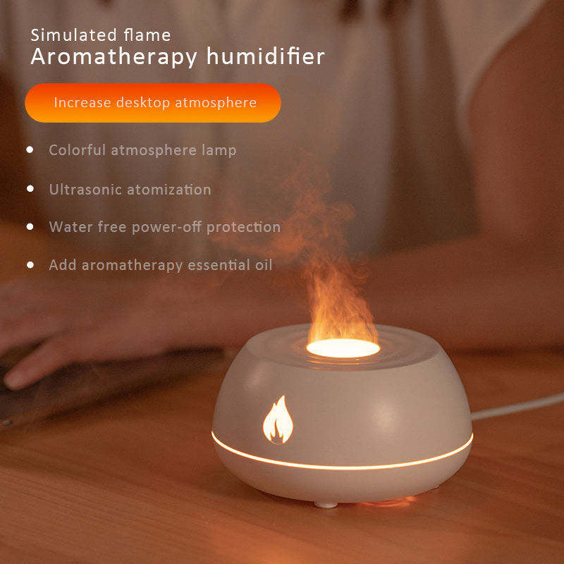 Diffuseur d'huiles essentielles à flamme avec 7 couleurs de lumière, humidificateur d'air pour la maison, 130 ml, USB