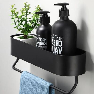 Étagère de salle de bain noire en aluminium, fixation murale 