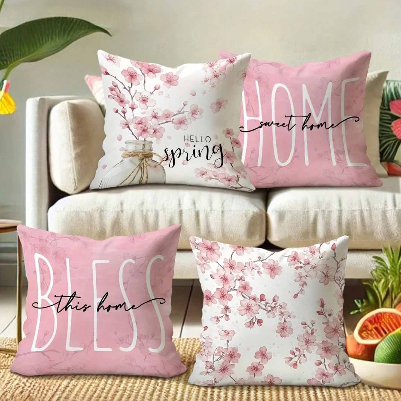 Housse de coussin à motif de fleurs de cerisier printanières pour canapé