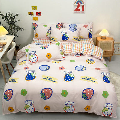 Parure de lit quatre pièces, drap-housse, housse de couette, coton aloe vera, textile de maison