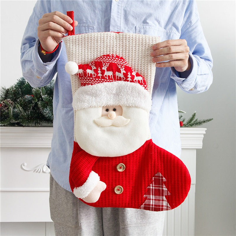 Grande chaussette de Noël tricotée rouge et blanche, Père Noël, décoration de cheminée, sacs cadeaux de Noël, porte-bonbons, décoration pour la maison 