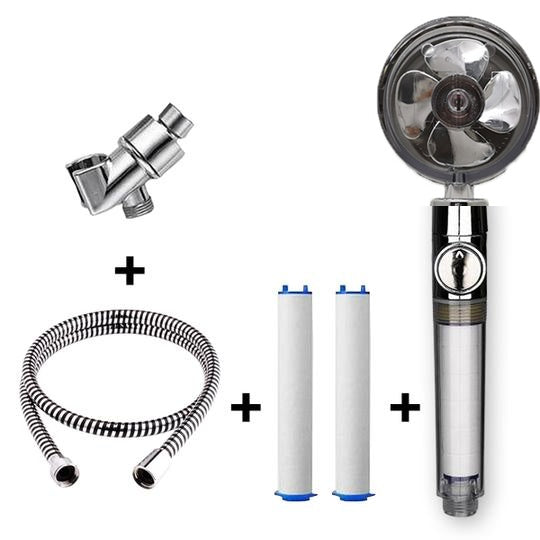 Pommeau de douche à hélice avec bouton d'arrêt et filtre en coton, buse de douchette haute pression turbocompressée