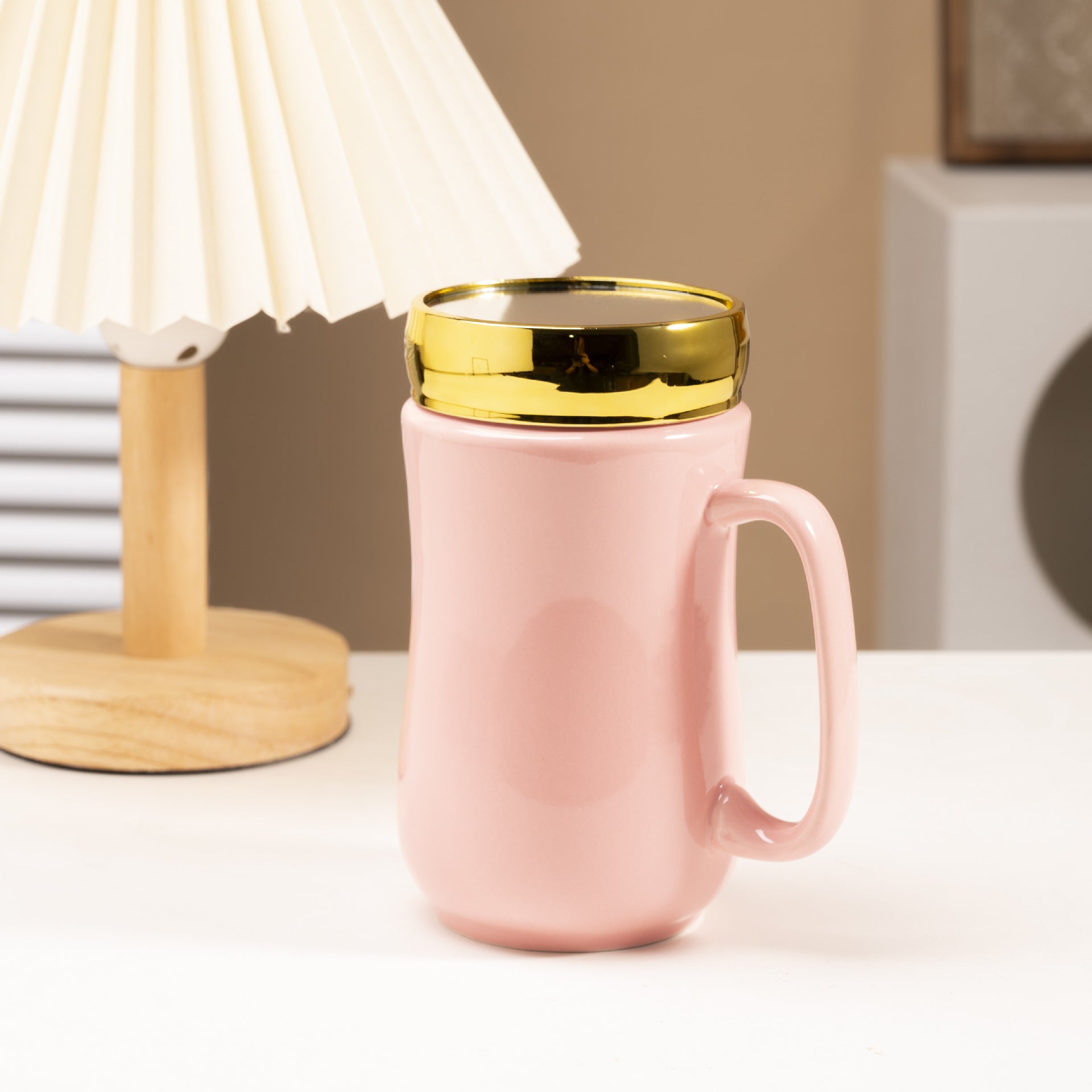 Mug en céramique brillante et émaillée, style miroir, pour couple.
