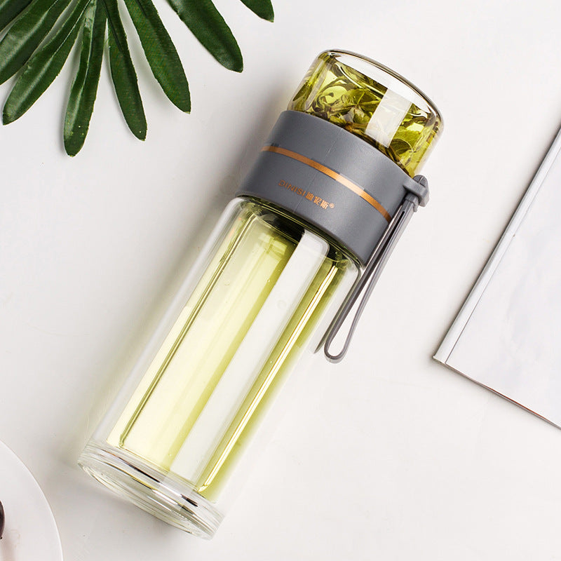 Bouteille d'eau en verre avec infuseur à thé intégré, filtre pour séparer le thé, bouteille en verre à double paroi étanche.