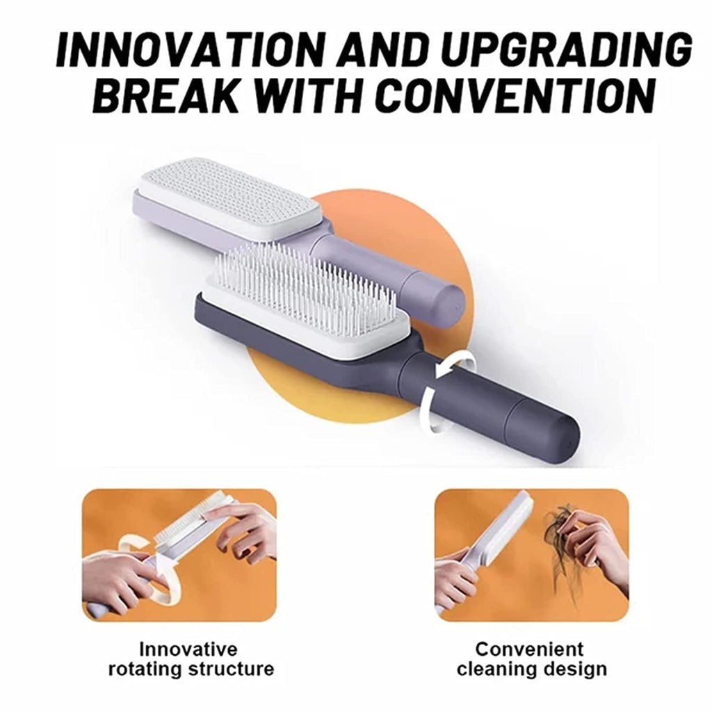 Brosse à cheveux autonettoyante 4 en 1 - Nouveau peigne de massage antistatique autonettoyant et modulable - Brosse à cheveux autonettoyante rotative et relevante