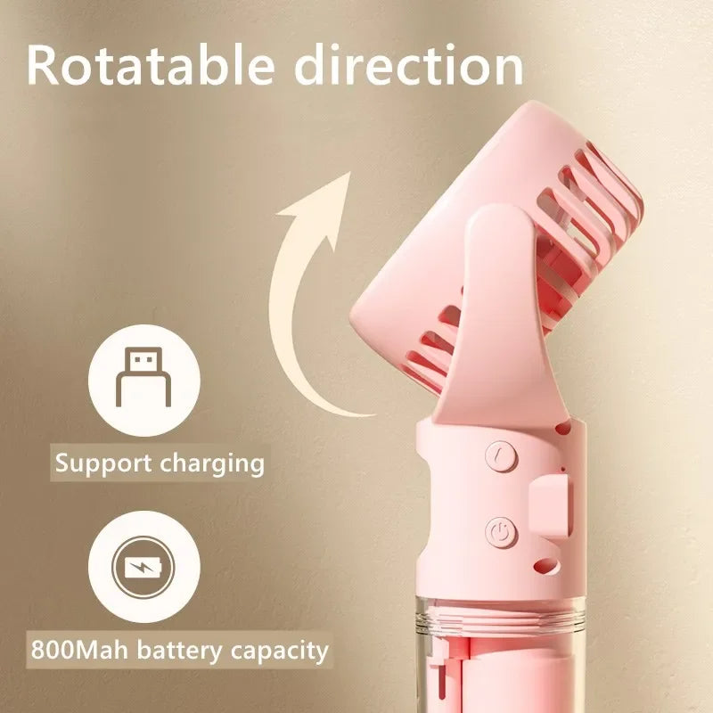 Ventilateur brumisateur portable à 4 vitesses, rechargeable par USB, idéal pour l'été et parfait pour l'extérieur.