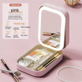Boîte de rangement pour maquillage avec miroir lumineux LED, boîte de rangement portable pour cosmétiques de voyage, organisateur de rangement lumineux tactile