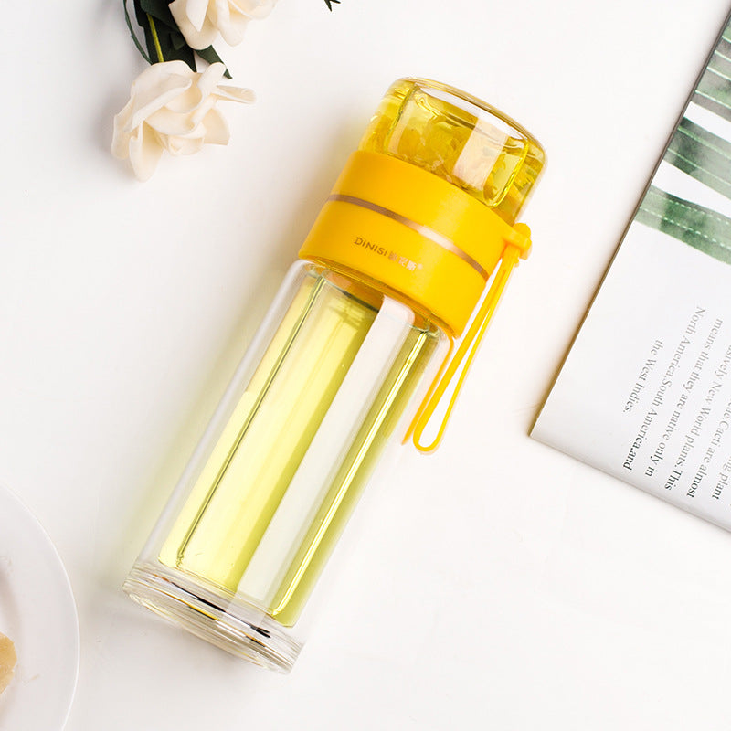 Bouteille d'eau en verre avec infuseur à thé intégré, filtre pour séparer le thé, bouteille en verre à double paroi étanche.