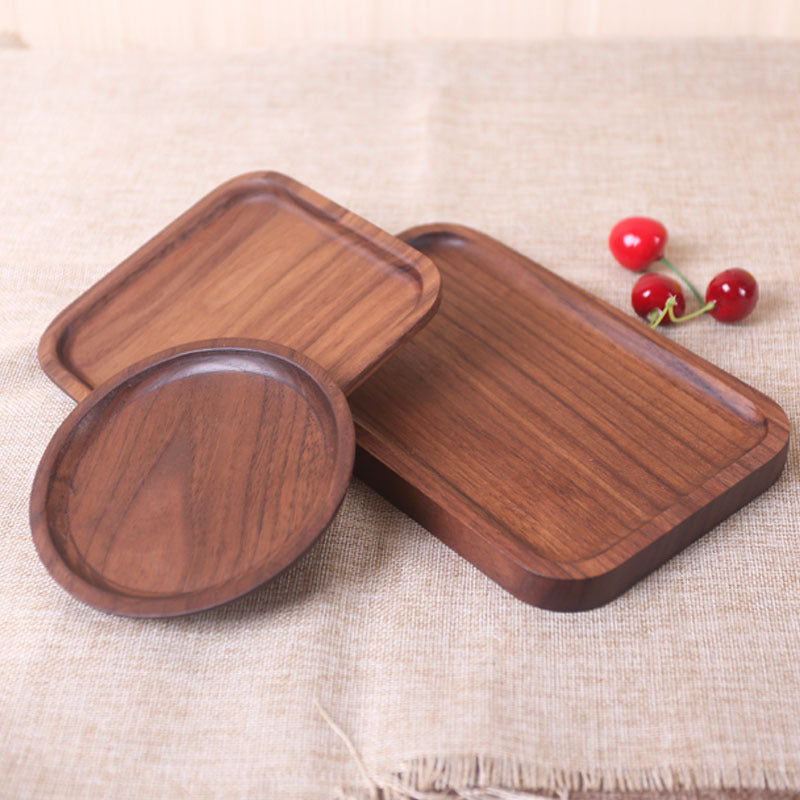 Assiette rectangulaire en bois de noyer noir de style japonais