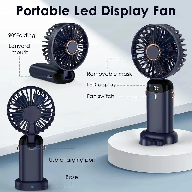 Mini ventilateur électrique portable rechargeable par USB, pliable, à suspendre autour du cou, pour l'extérieur, réglable sur 5 vitesses, puissant rafraîchisseur d'air