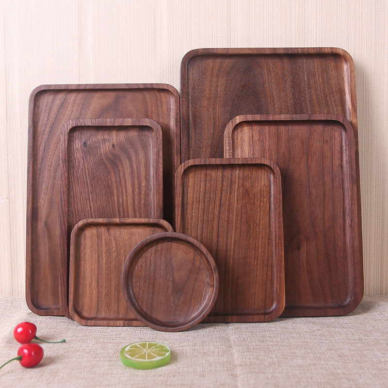 Assiette rectangulaire en bois de noyer noir de style japonais